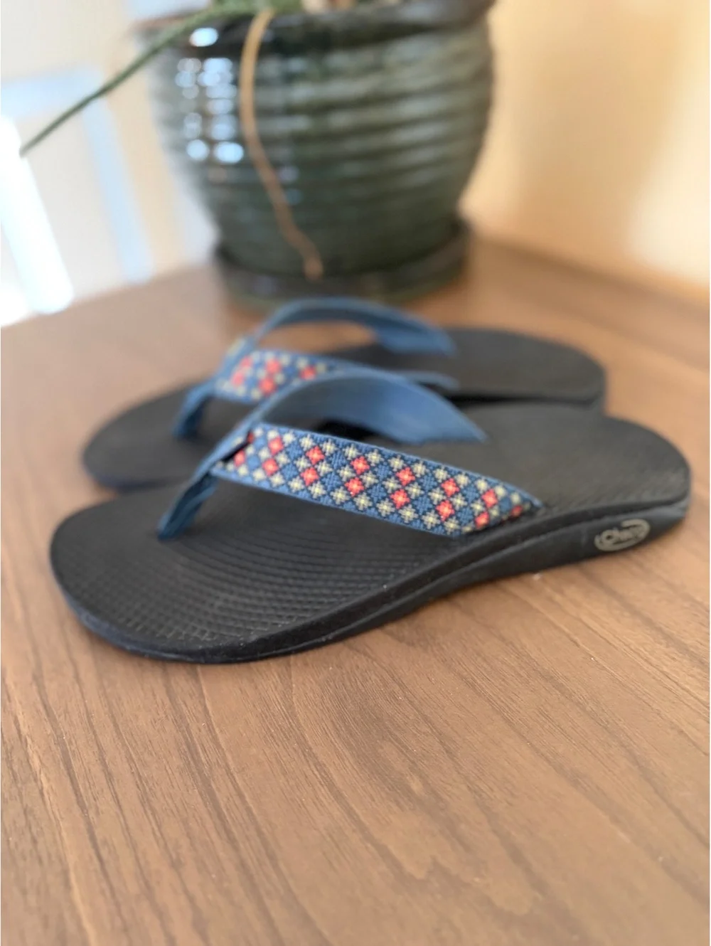 Chaco Ecotread Flip Flops, Blue Multi Pattern, Women's Size 8